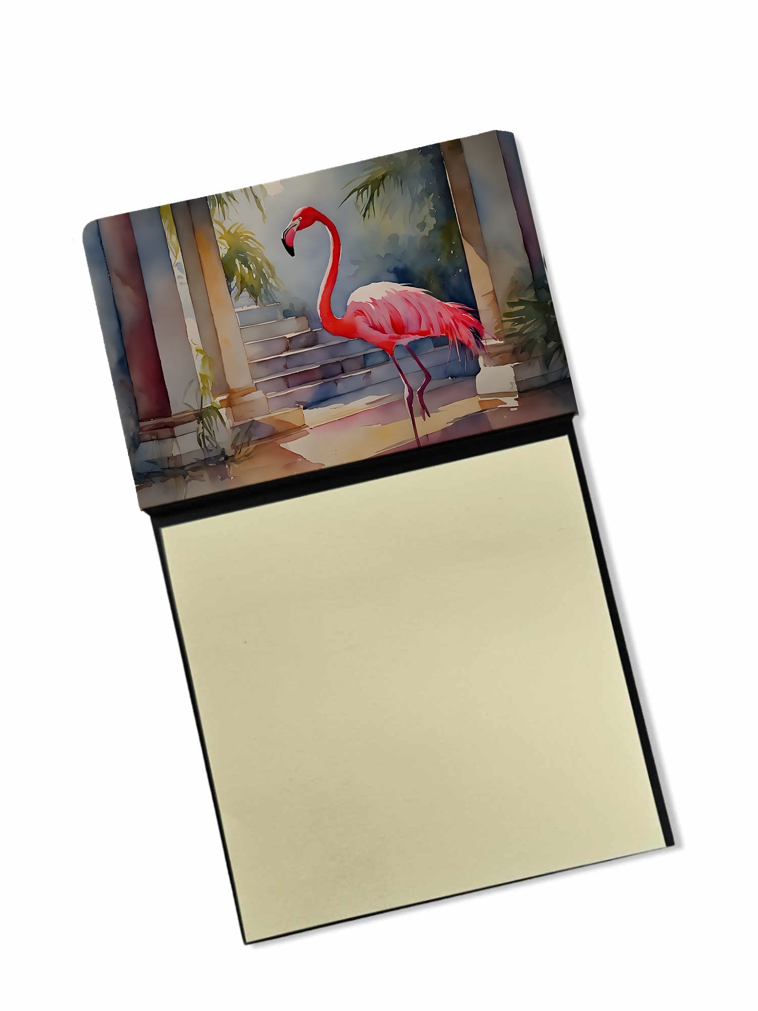 Flamingo Watercolor Sticky Note Holder Refillable Dispenser Desk Accessory 3x3 Pad Gift