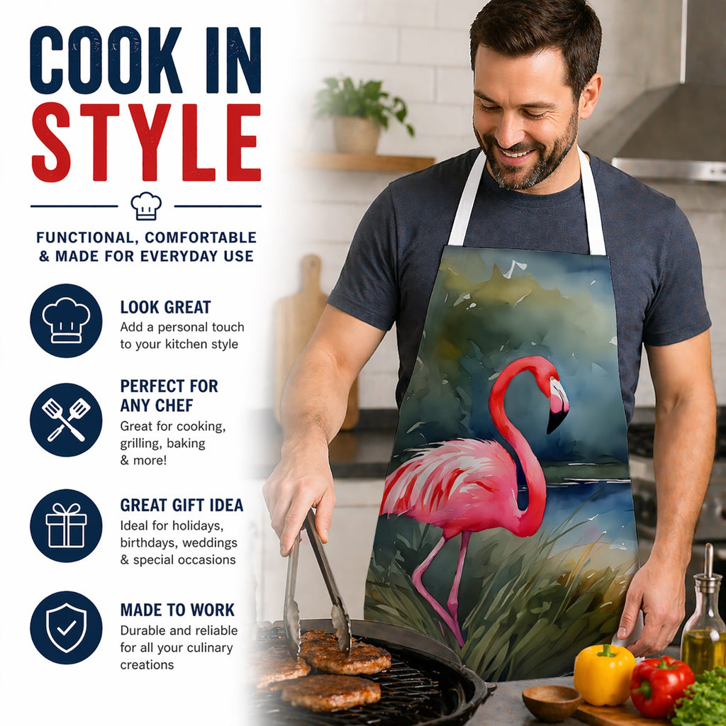Flamingo Apron Cooking Kitchen Server Baking Crafts Gardening for Adult Women Men, Unisex, Large, Multicolor