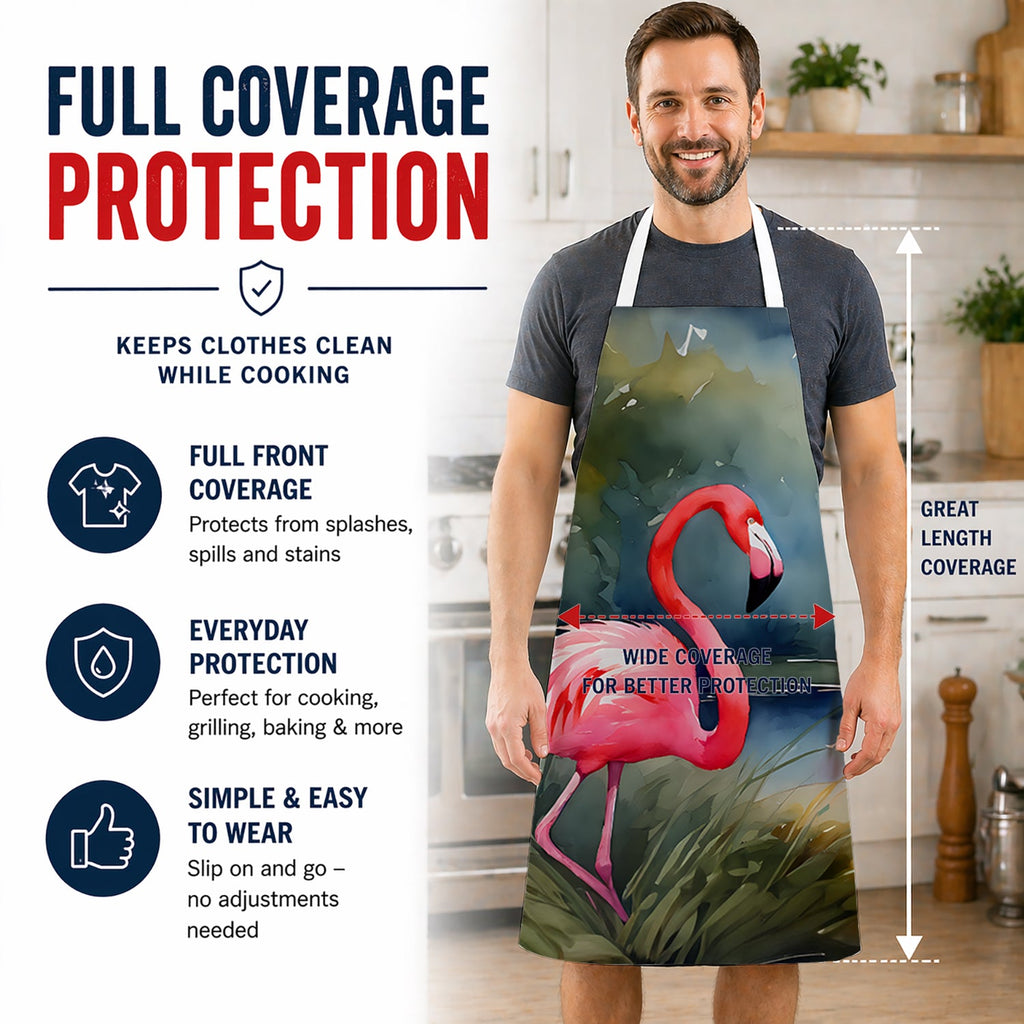 Flamingo Apron Cooking Kitchen Server Baking Crafts Gardening for Adult Women Men, Unisex, Large, Multicolor