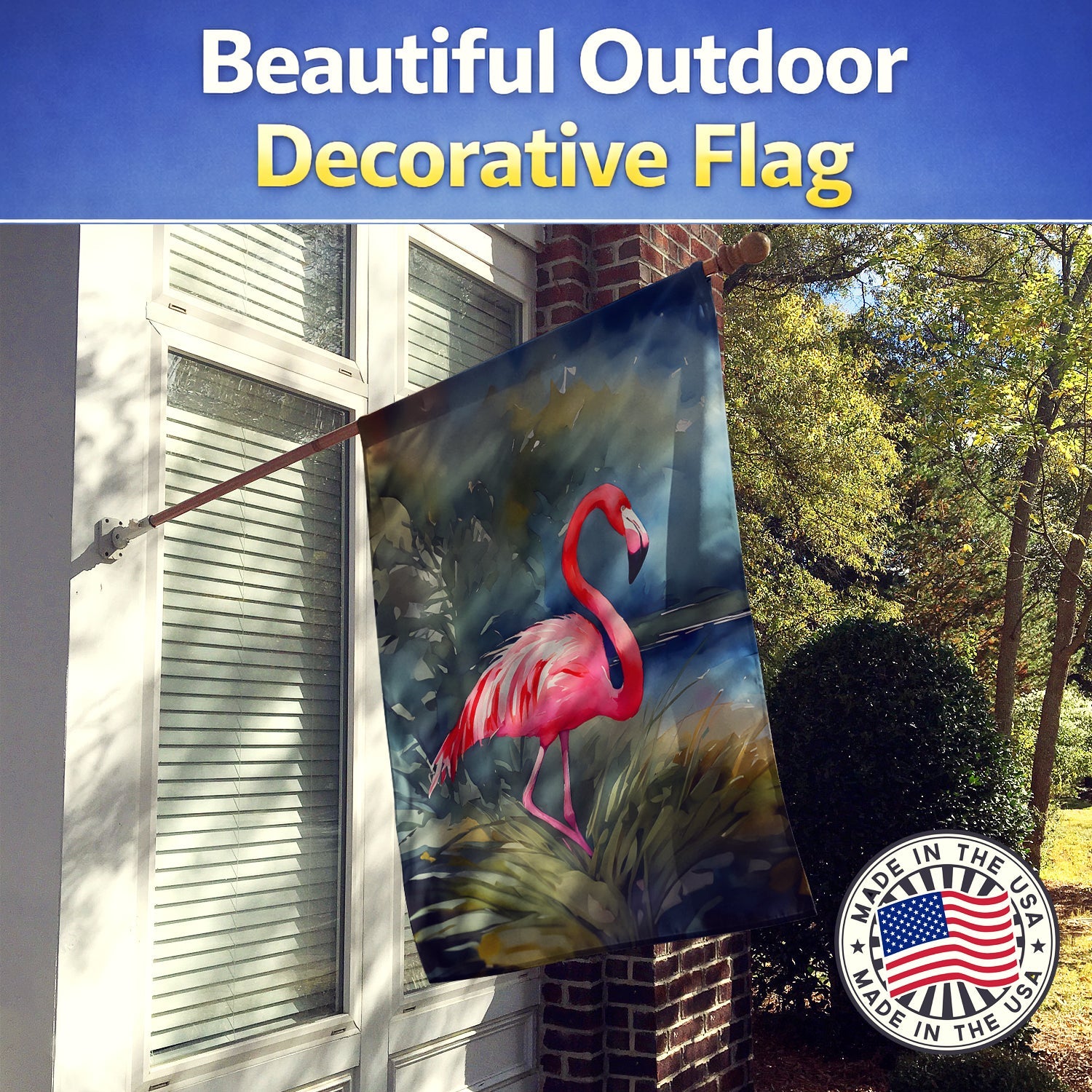 Flamingo House Flag 28x40 Porch Sleeve Pole Decorative Outside Yard Banner Artwork Wall Hanging, Polyester