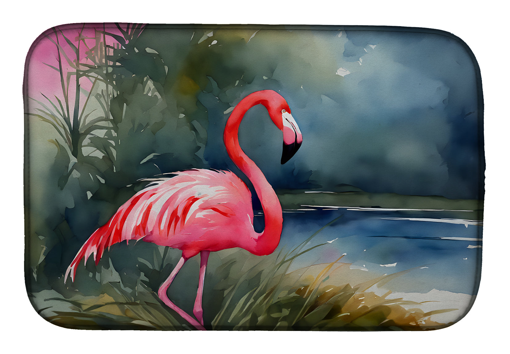 Flamingo Dish Drying Mat Absorbent Dish Drying Mat Pad for Kitchen Counter Dish Drainer Mat for Countertop, 14 x 21", Multicolor