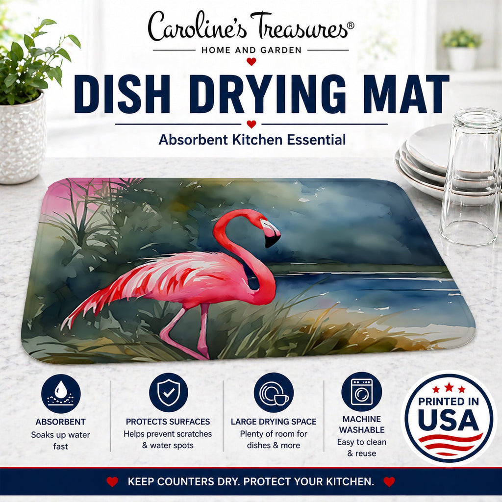 Flamingo Dish Drying Mat Absorbent Dish Drying Mat Pad for Kitchen Counter Dish Drainer Mat for Countertop, 14 x 21", Multicolor