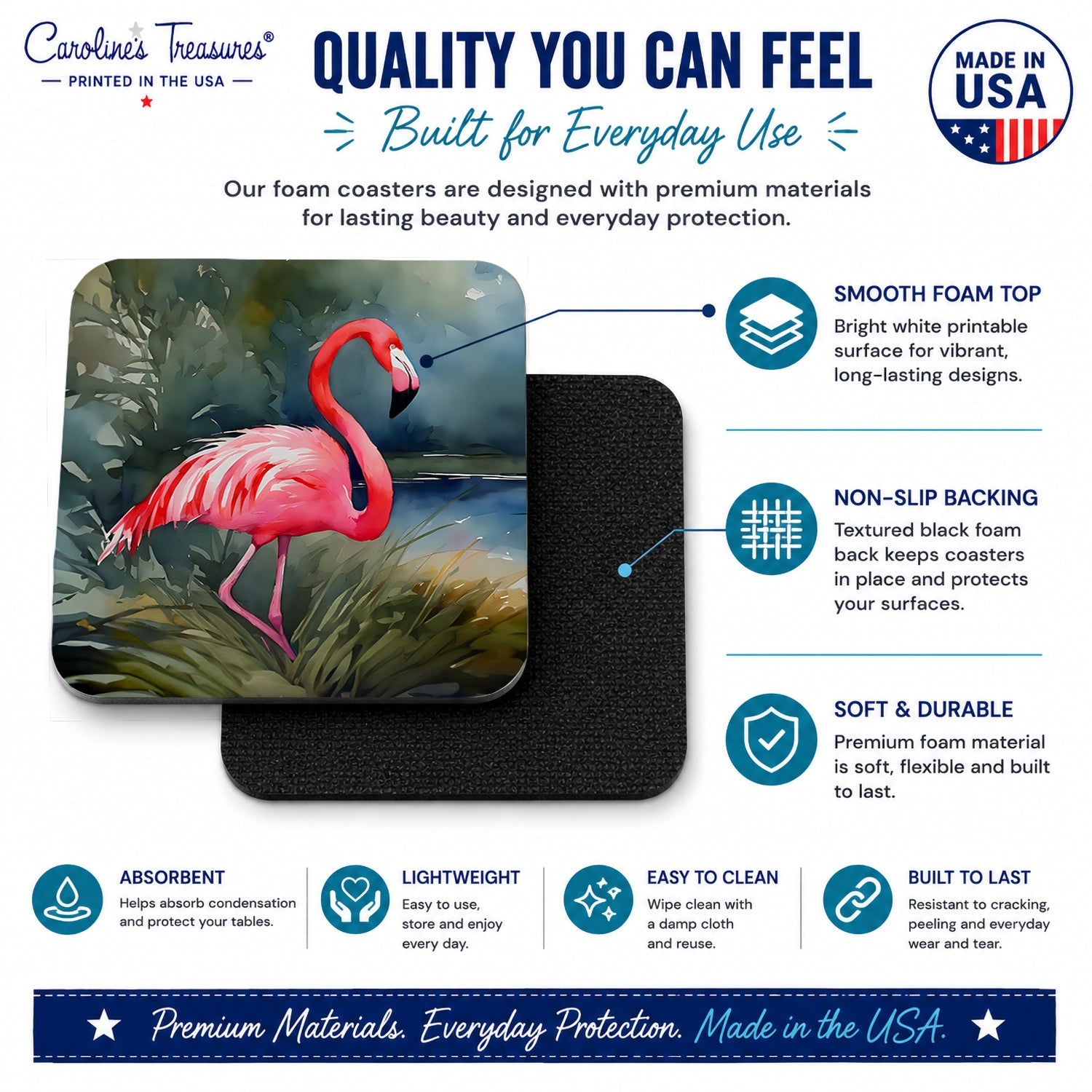 Flamingo Foam Coasters Set of 4 Cup Coasters for Indoor Outdoor, Tabletop Protection, Anti Slip, Mouse pad Material