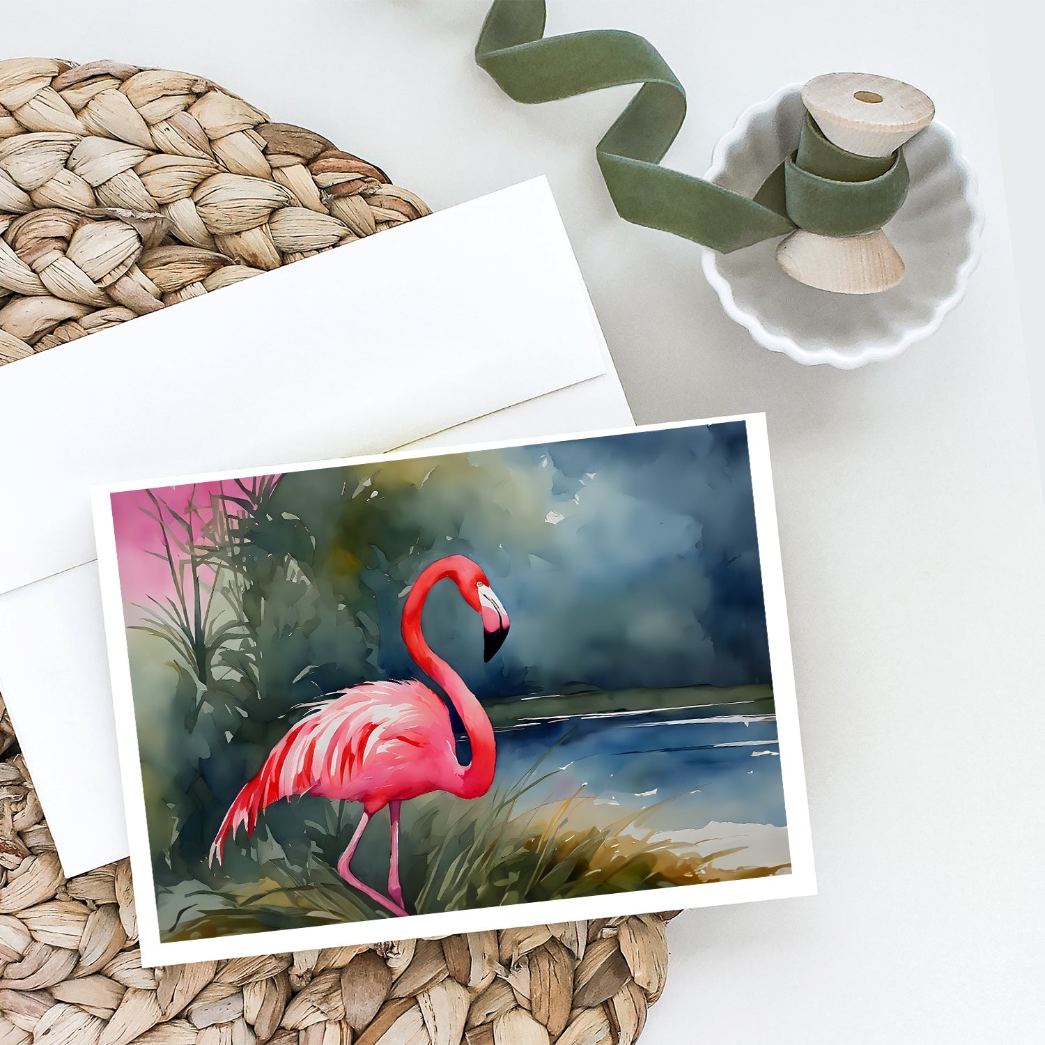 Flamingo Greeting Cards Pack of 8 Blank Cards with Envelopes Whimsical A7 Size 5x7