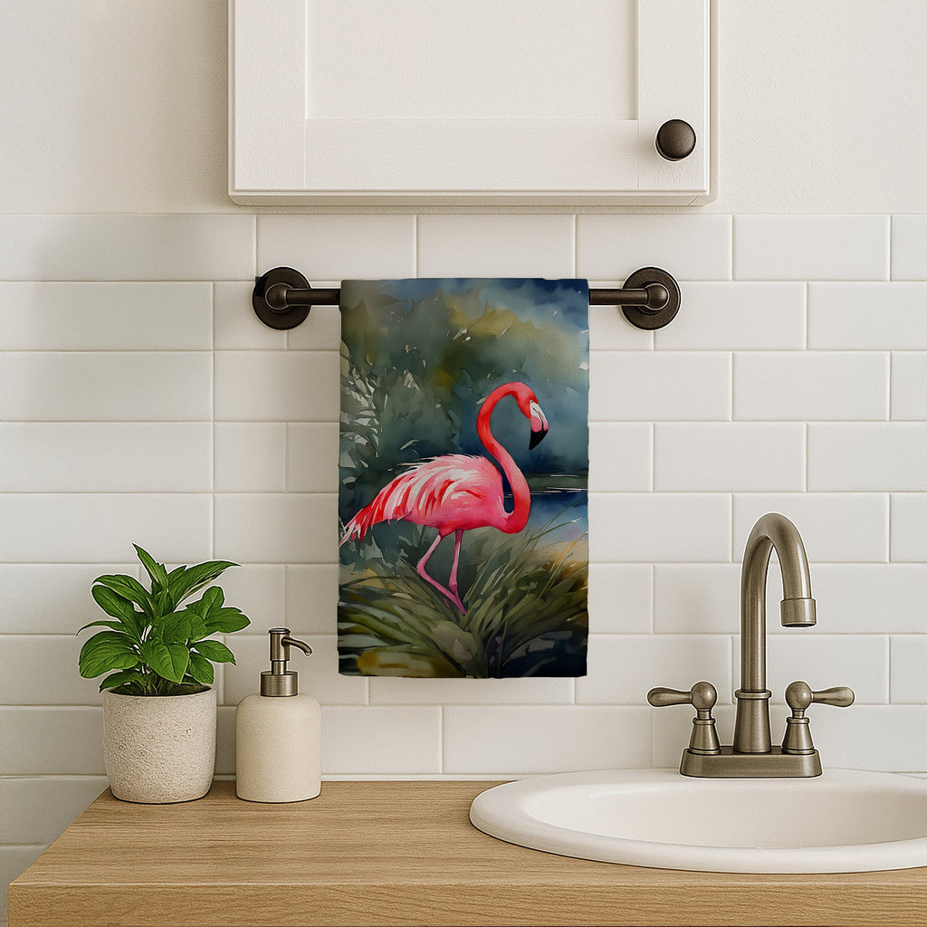 Flamingo Kitchen Towel Velour Plush Front and Cotton Loop Back Machine Washable