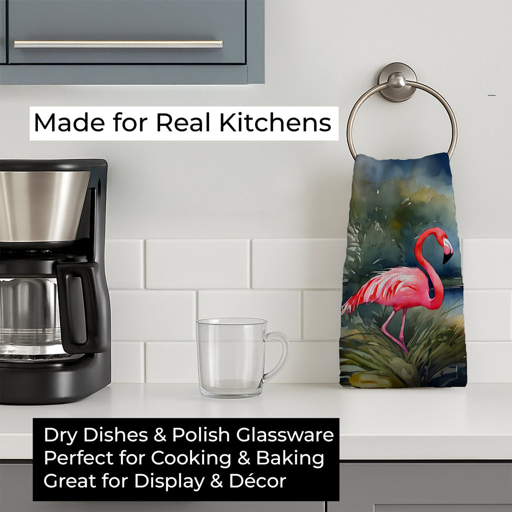 Flamingo Kitchen Towel Velour Plush Front and Cotton Loop Back Machine Washable