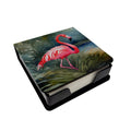 Flamingo PU Leather Note Paper Holder with Artist-Designed Cover, Desk Accessory, Office Gift