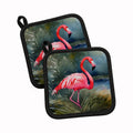 Flamingo Pot Holder Set of 2 Heat Resistant Quilted Hot Pads 7.5 x 7.5 Inch, Insulated Kitchen Trivets for Cooking & Baking