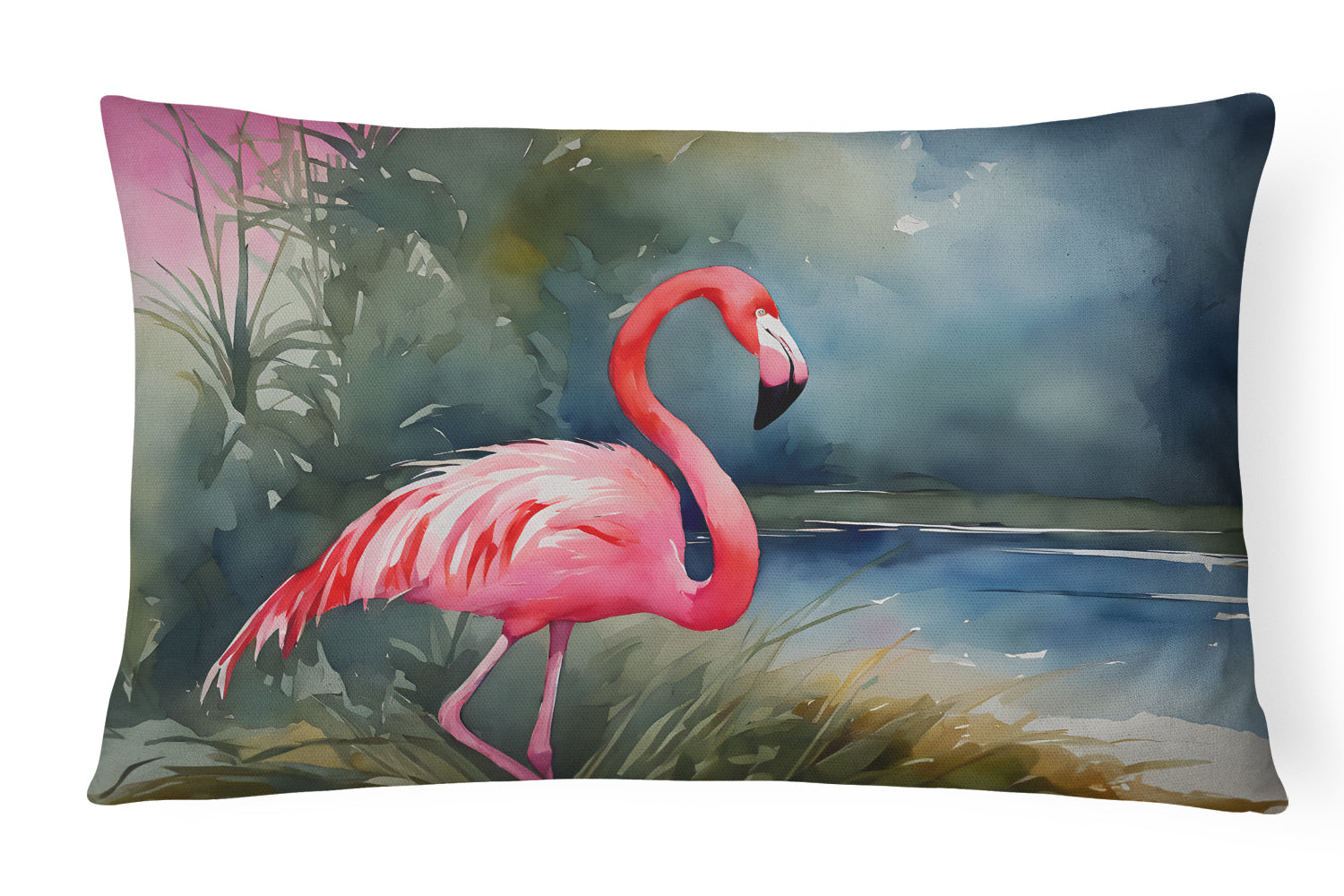 Flamingo Decorative Throw Pillow 12x16 Indoor Outdoor Accent Cushion, Fabric Cover with Insert for Sofa, Bed, Porch & Living Room