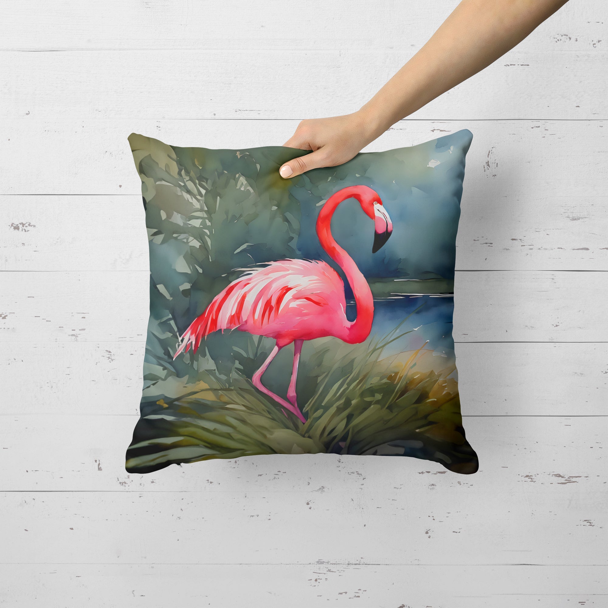 Flamingo Decorative Throw Pillow 18x18 Indoor Outdoor Accent Cushion, Fabric Cover with Insert for Sofa, Bed, Porch & Living Room