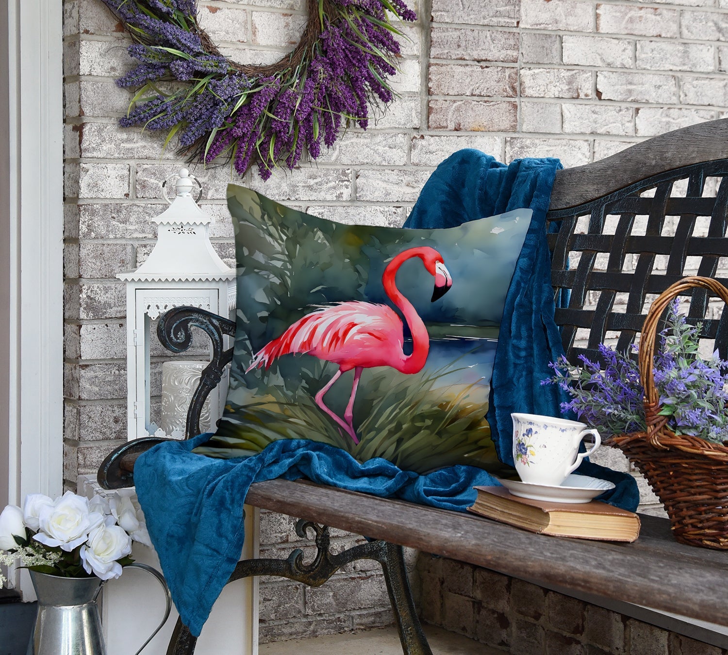 Flamingo Decorative Throw Pillow 18x18 Indoor Outdoor Accent Cushion, Fabric Cover with Insert for Sofa, Bed, Porch & Living Room