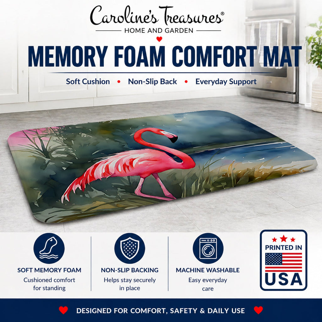 Flamingo Memory Foam Kitchen Mat Machine Washable Anti-Fatigue Cushion Comfort Bath or Kitchen Rug