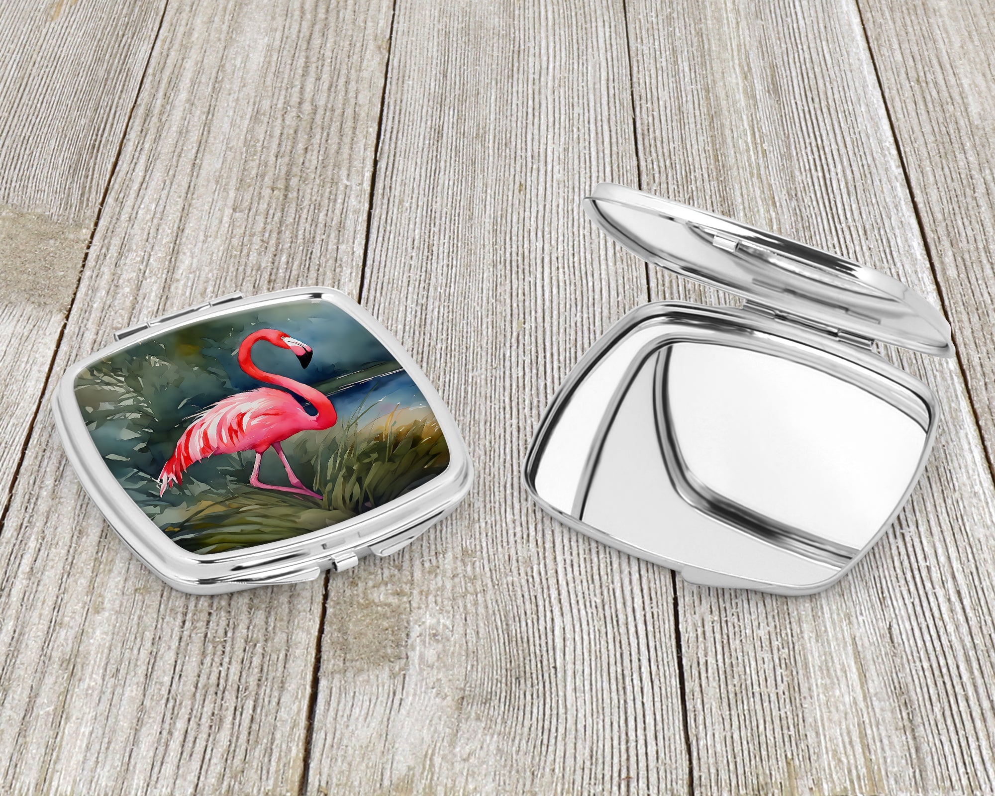 Flamingo Compact Mirror Decorative Travel Makeup Mirror for Women Girls Gifts Pocket Makeup Mirror Folding Handheld