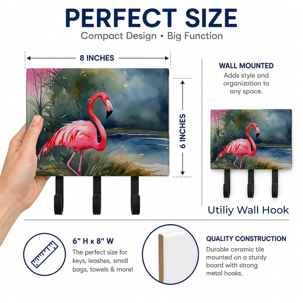 Flamingo Leash or Key Holder Wall Hooks, Coat Rack Wall Mount, for Hanging Keys, Towels, Aprons, Leashes