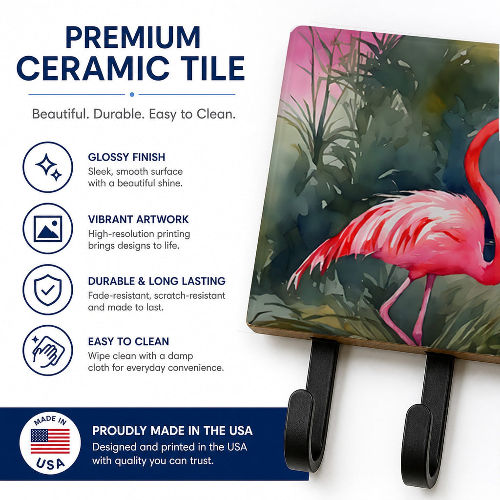 Flamingo Leash or Key Holder Wall Hooks, Coat Rack Wall Mount, for Hanging Keys, Towels, Aprons, Leashes