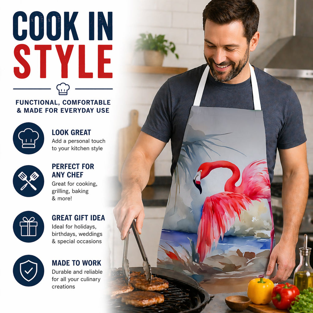 Flamingo Apron Cooking Kitchen Server Baking Crafts Gardening for Adult Women Men, Unisex, Large, Multicolor
