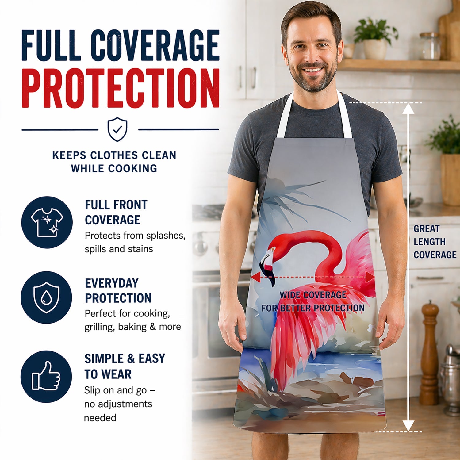 Flamingo Apron Cooking Kitchen Server Baking Crafts Gardening for Adult Women Men, Unisex, Large, Multicolor