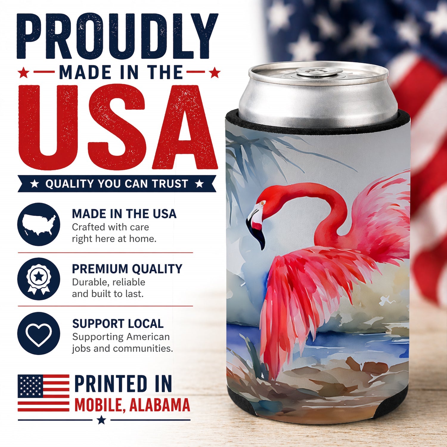 Flamingo Can or Bottle Hugger Cooler Sleeve for Standard 12 oz Cans, Insulated Foam Beer & Soda Can Hugger Reusable
