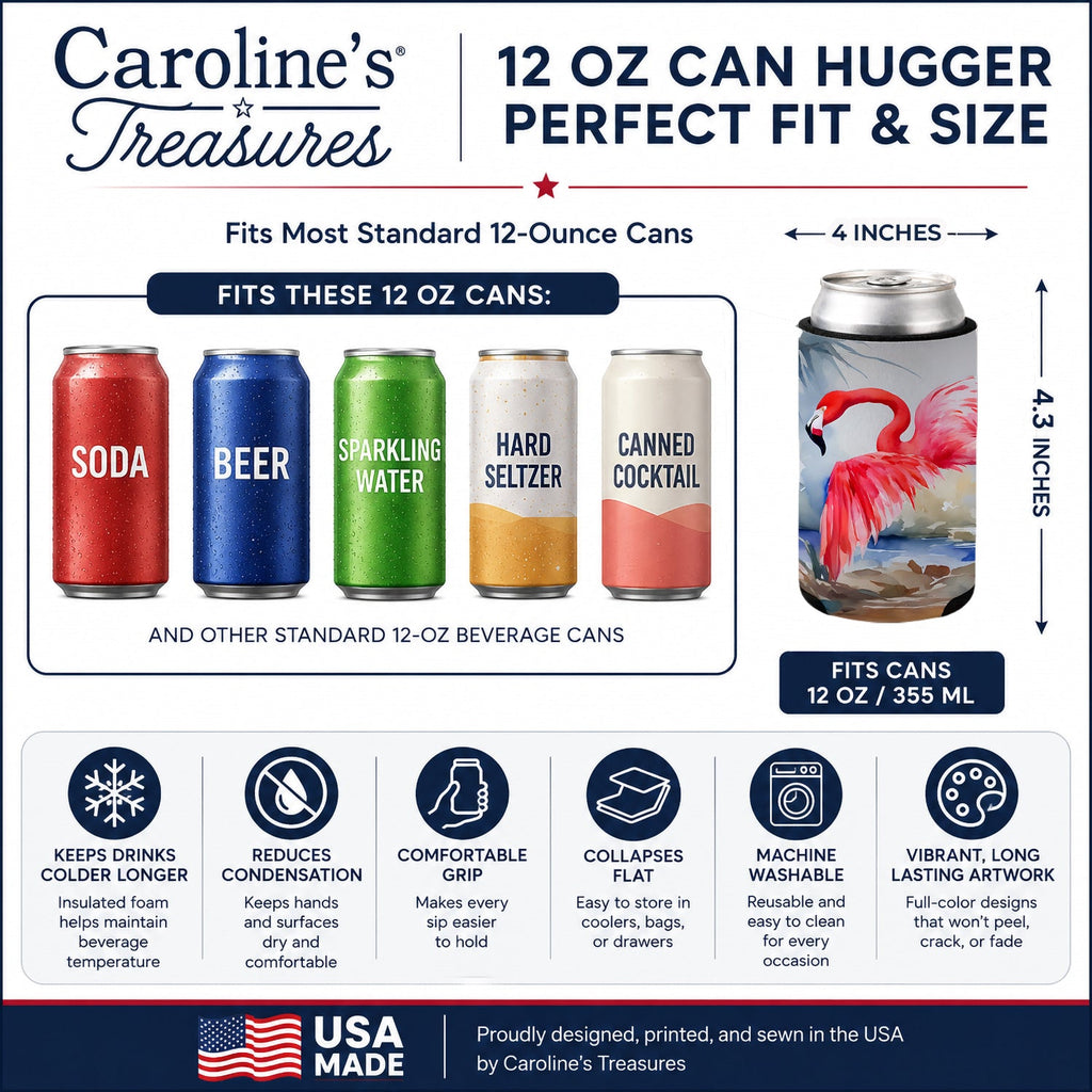 Flamingo Can or Bottle Hugger Cooler Sleeve for Standard 12 oz Cans, Insulated Foam Beer & Soda Can Hugger Reusable