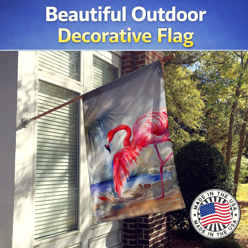 Flamingo House Flag 28x40 Porch Sleeve Pole Decorative Outside Yard Banner Artwork Wall Hanging, Polyester