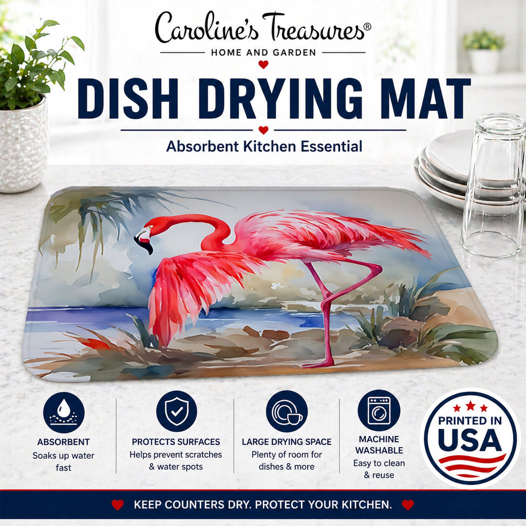 Flamingo Dish Drying Mat Absorbent Dish Drying Mat Pad for Kitchen Counter Dish Drainer Mat for Countertop, 14 x 21", Multicolor