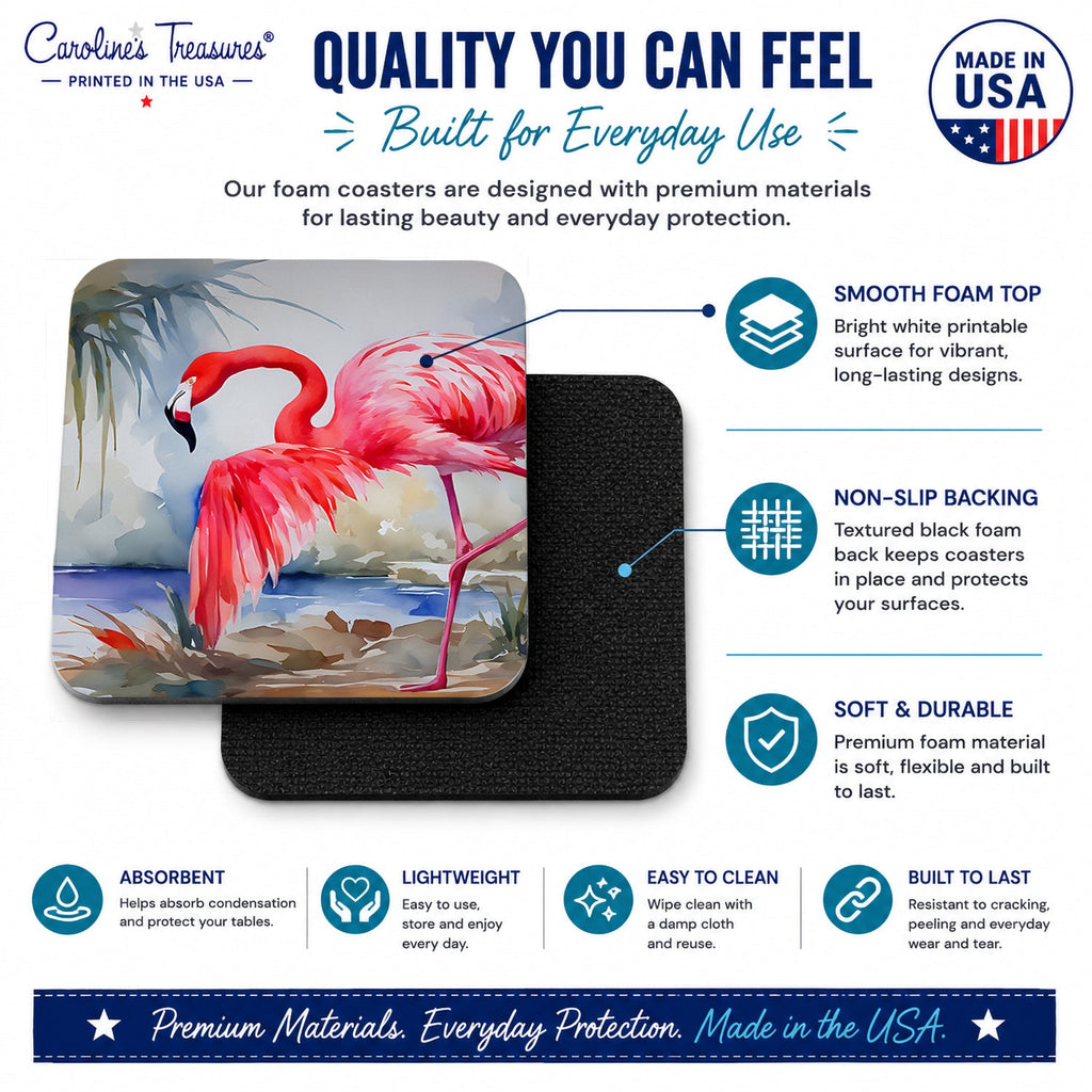 Flamingo Foam Coasters Set of 4 Cup Coasters for Indoor Outdoor, Tabletop Protection, Anti Slip, Mouse pad Material