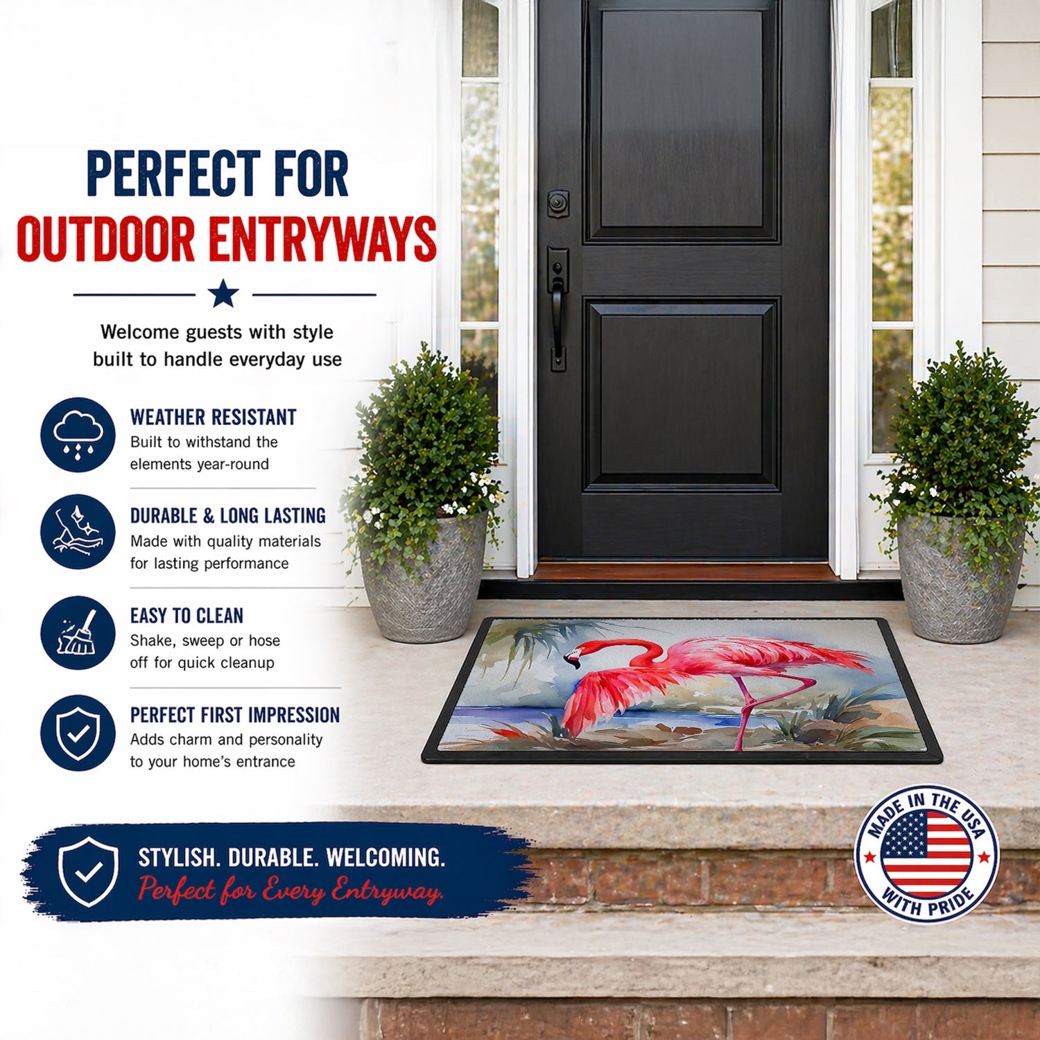 Flamingo Doormat Indoor Outdoor 18H X 27W Front Door Mat Rugs for Entryway, Non Slip Washable