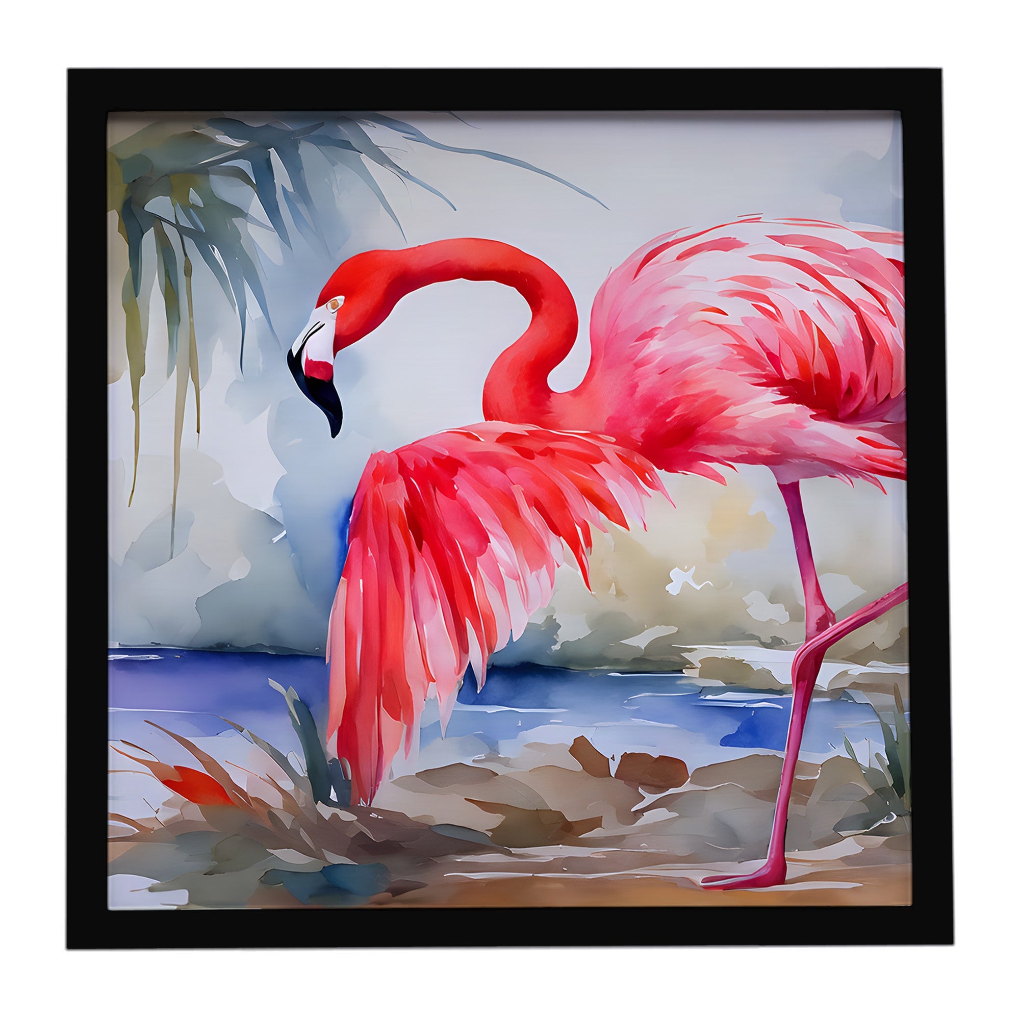 Flamingo Framed Metal Print Bathroom, Kitchen, Office, Home Decor Wall Art Ready to Hang, Square, 8X8