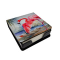 Flamingo PU Leather Note Paper Holder with Artist-Designed Cover, Desk Accessory, Office Gift