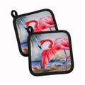 Flamingo Pot Holder Set of 2 Heat Resistant Quilted Hot Pads 7.5 x 7.5 Inch, Insulated Kitchen Trivets for Cooking & Baking