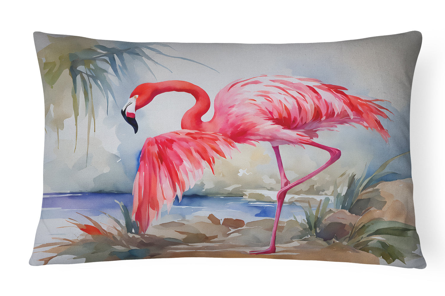 Flamingo Decorative Throw Pillow 12x16 Indoor Outdoor Accent Cushion, Fabric Cover with Insert for Sofa, Bed, Porch & Living Room