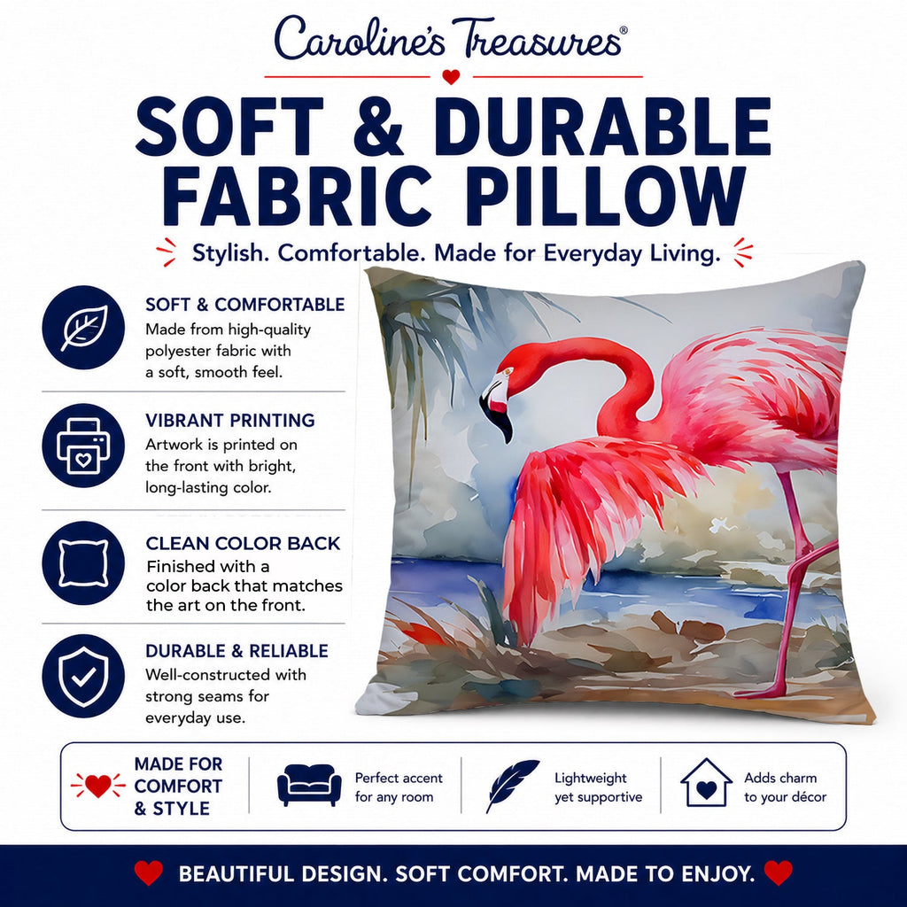 Flamingo Decorative Throw Pillow 14x14 Indoor Outdoor Accent Cushion, Fabric Cover with Insert for Sofa, Bed, Porch & Living Room