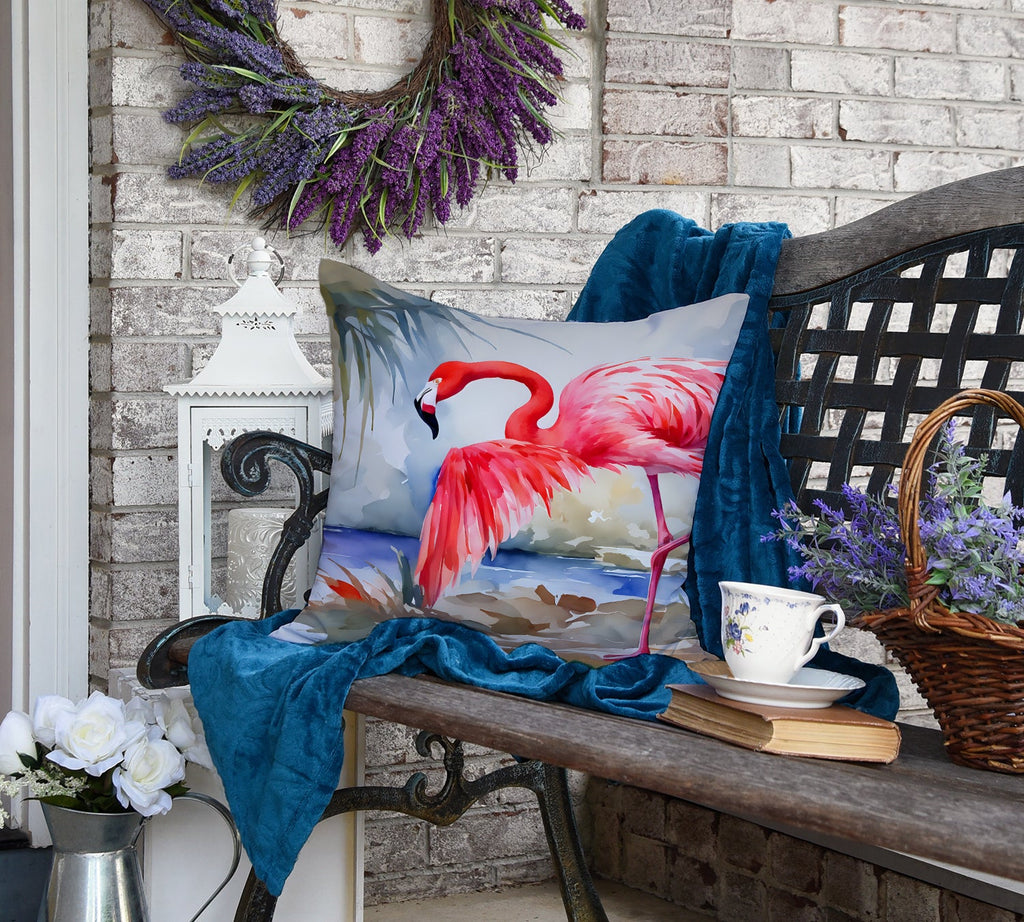 Flamingo Decorative Throw Pillow 18x18 Indoor Outdoor Accent Cushion, Fabric Cover with Insert for Sofa, Bed, Porch & Living Room