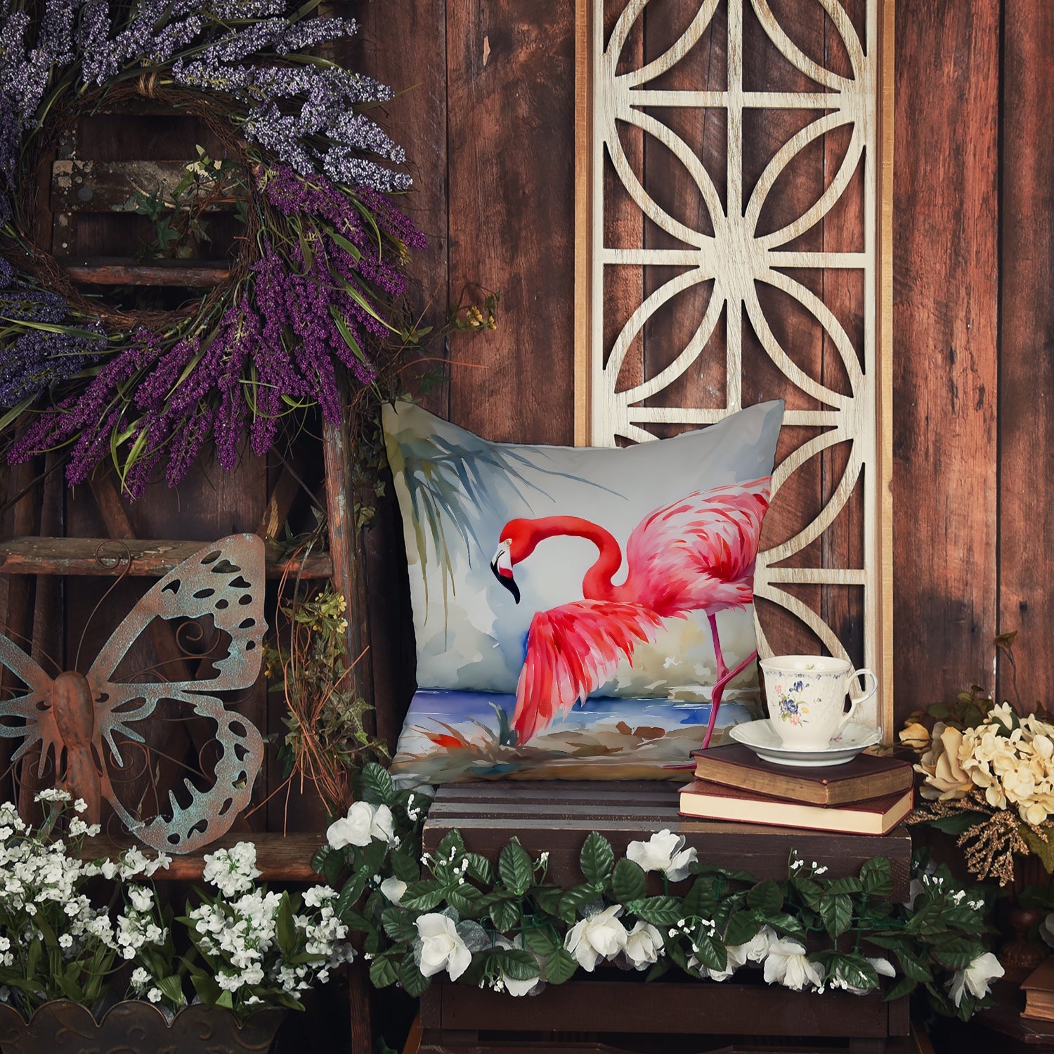 Flamingo Decorative Throw Pillow 18x18 Indoor Outdoor Accent Cushion, Fabric Cover with Insert for Sofa, Bed, Porch & Living Room
