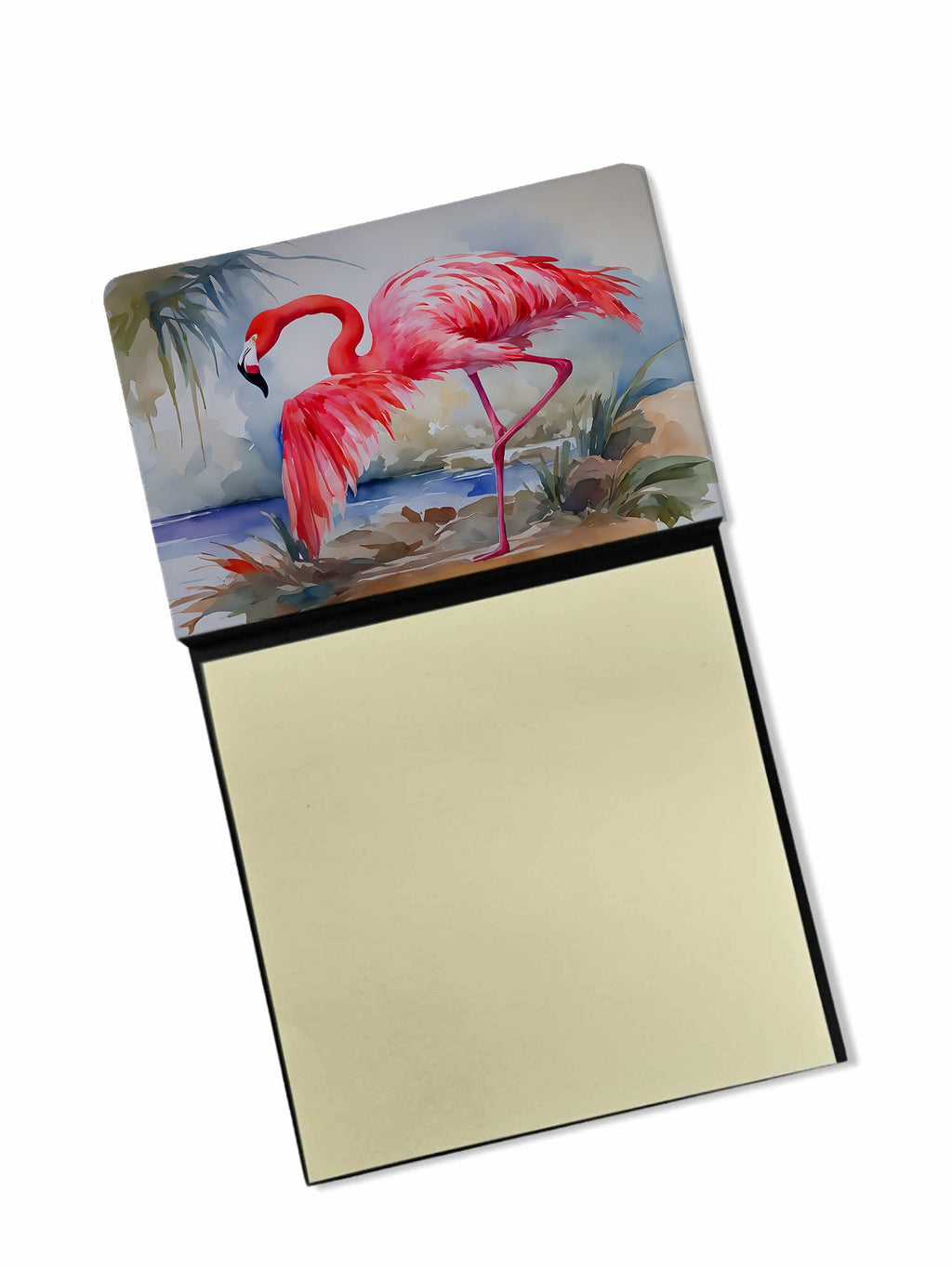 Flamingo Watercolor Sticky Note Holder Refillable Dispenser Desk Accessory 3x3 Pad Gift