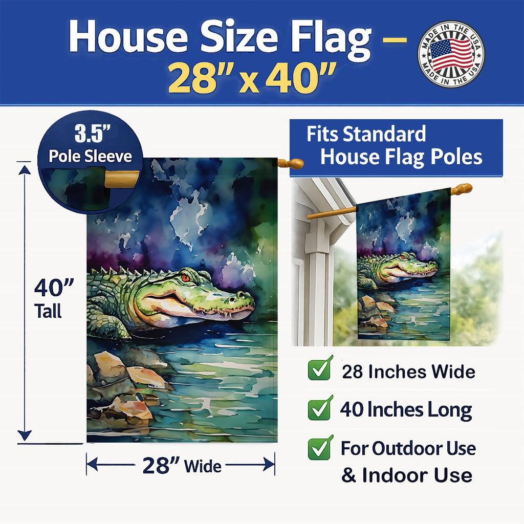 Alligator House Flag 28x40 Porch Sleeve Pole Decorative Outside Yard Banner Artwork Wall Hanging, Polyester
