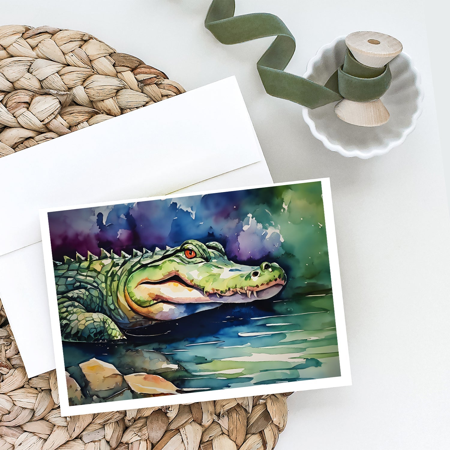 Alligator Greeting Cards Pack of 8 Blank Cards with Envelopes Whimsical A7 Size 5x7