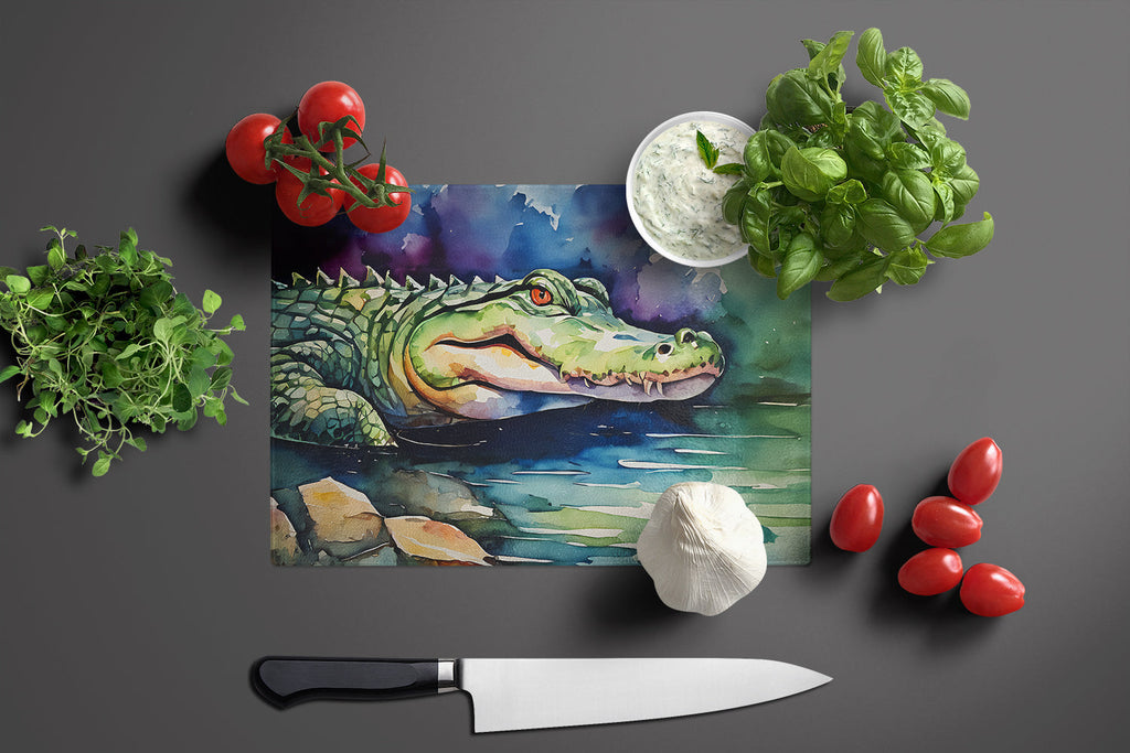Alligator Cutting Board Tempered Glass Kitchen Cutting Surface, Heat Resistant Chopping, Non-Slip Feet, Food Prep & Serving