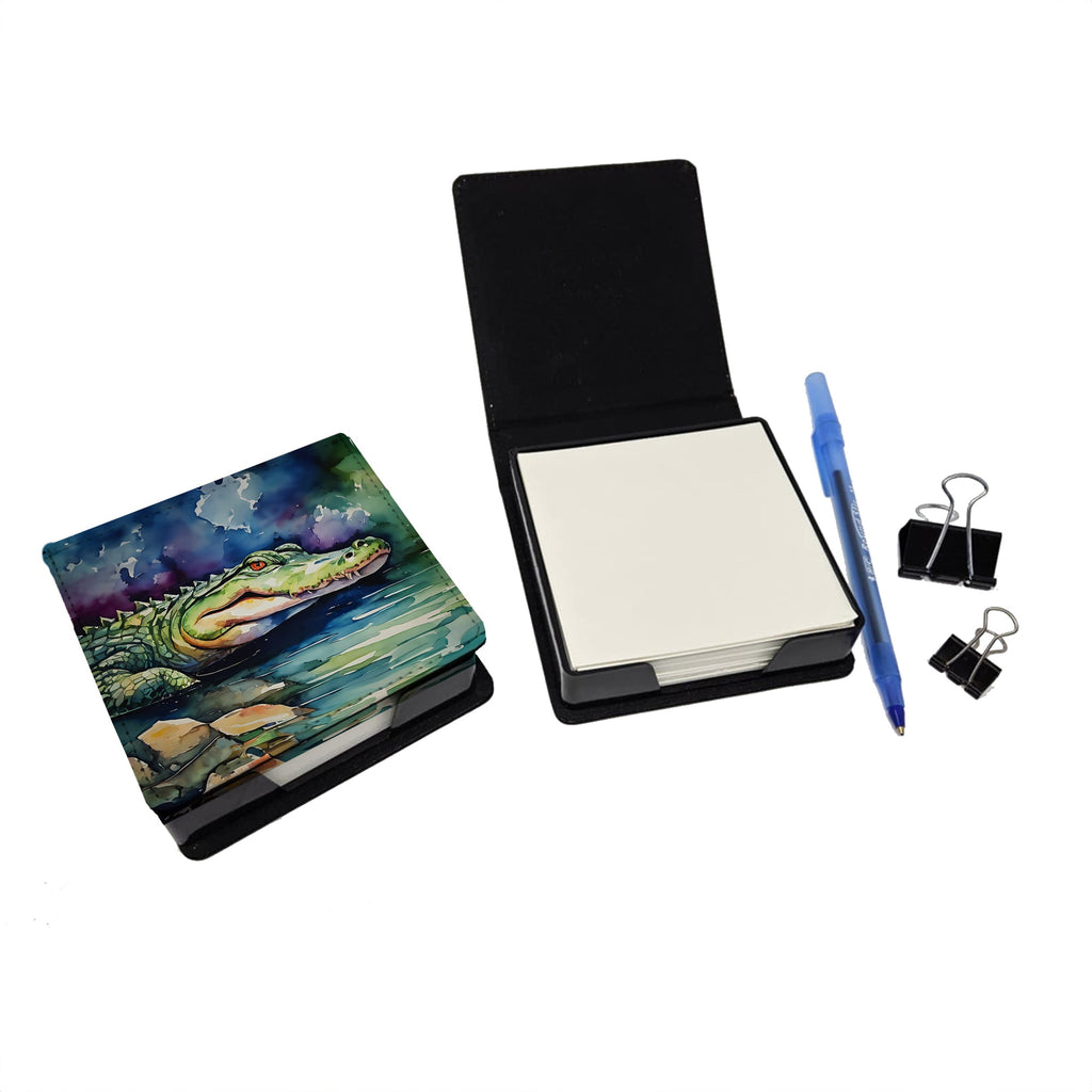 Alligator PU Leather Note Paper Holder with Artist-Designed Cover, Desk Accessory, Office Gift