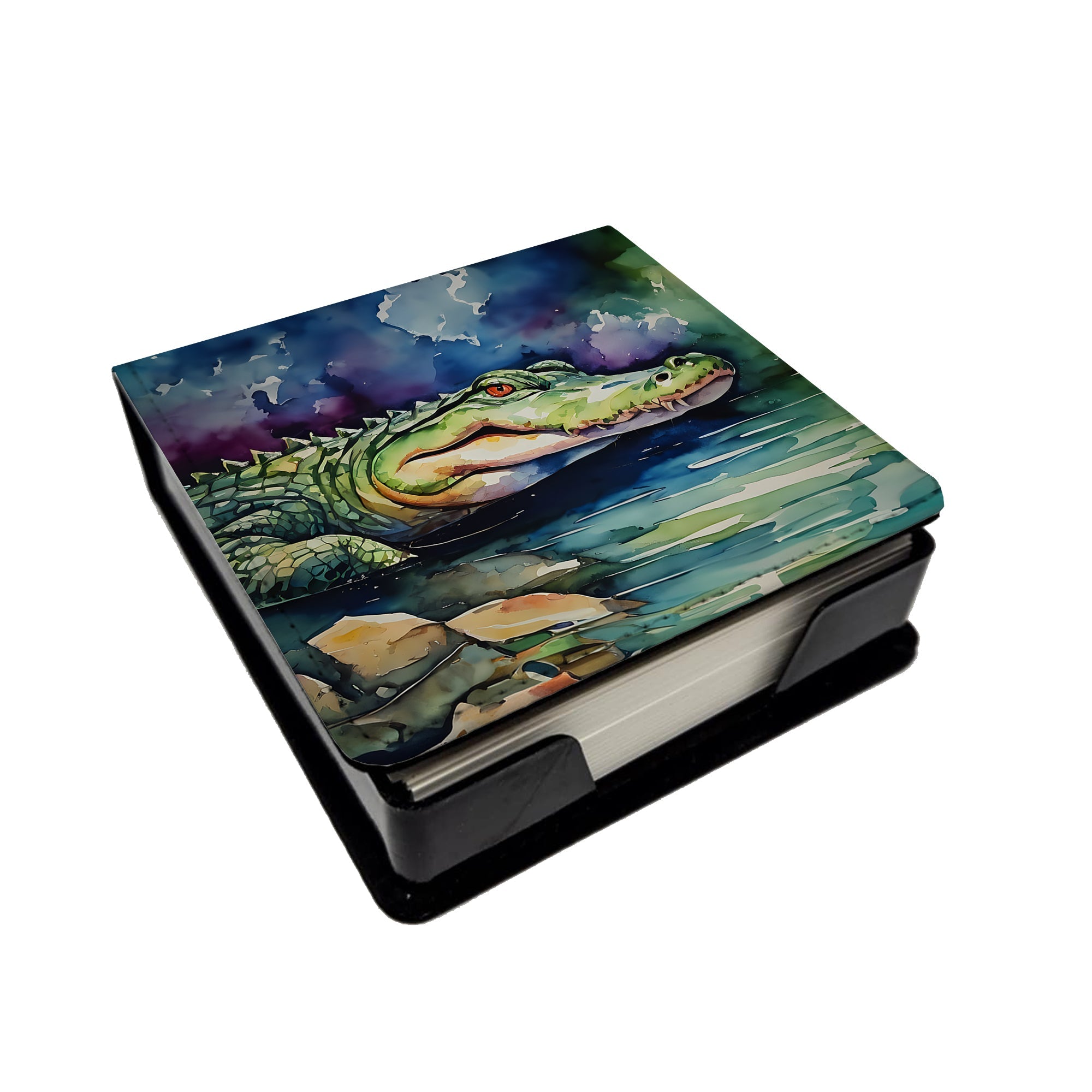 Alligator PU Leather Note Paper Holder with Artist-Designed Cover, Desk Accessory, Office Gift