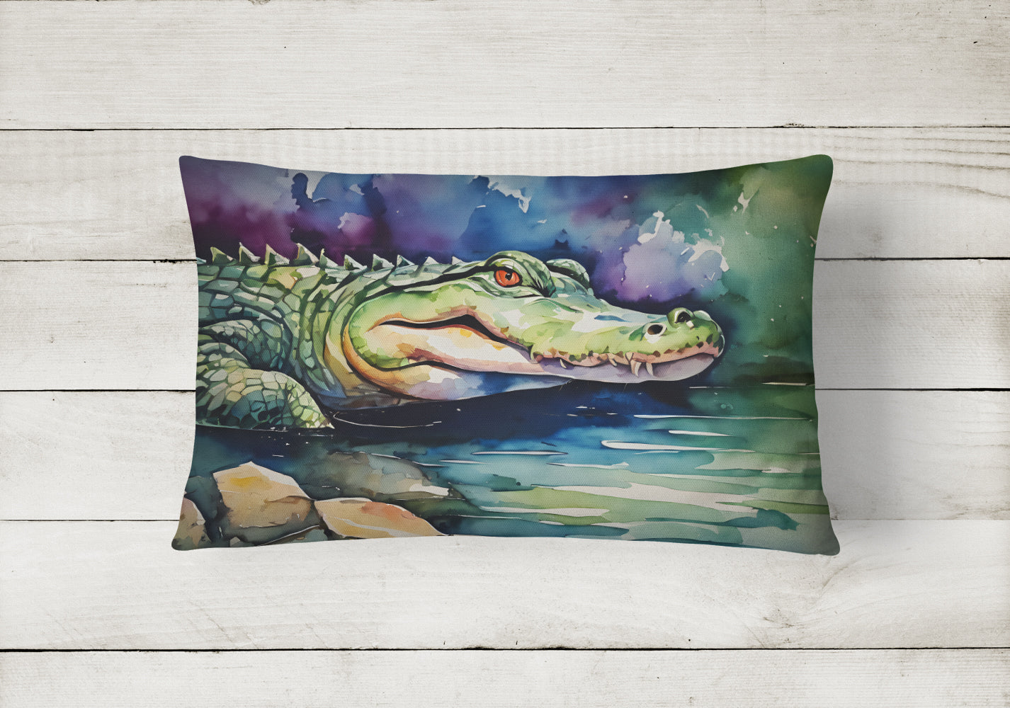 Alligator Decorative Throw Pillow 12x16 Indoor Outdoor Accent Cushion, Fabric Cover with Insert for Sofa, Bed, Porch & Living Room