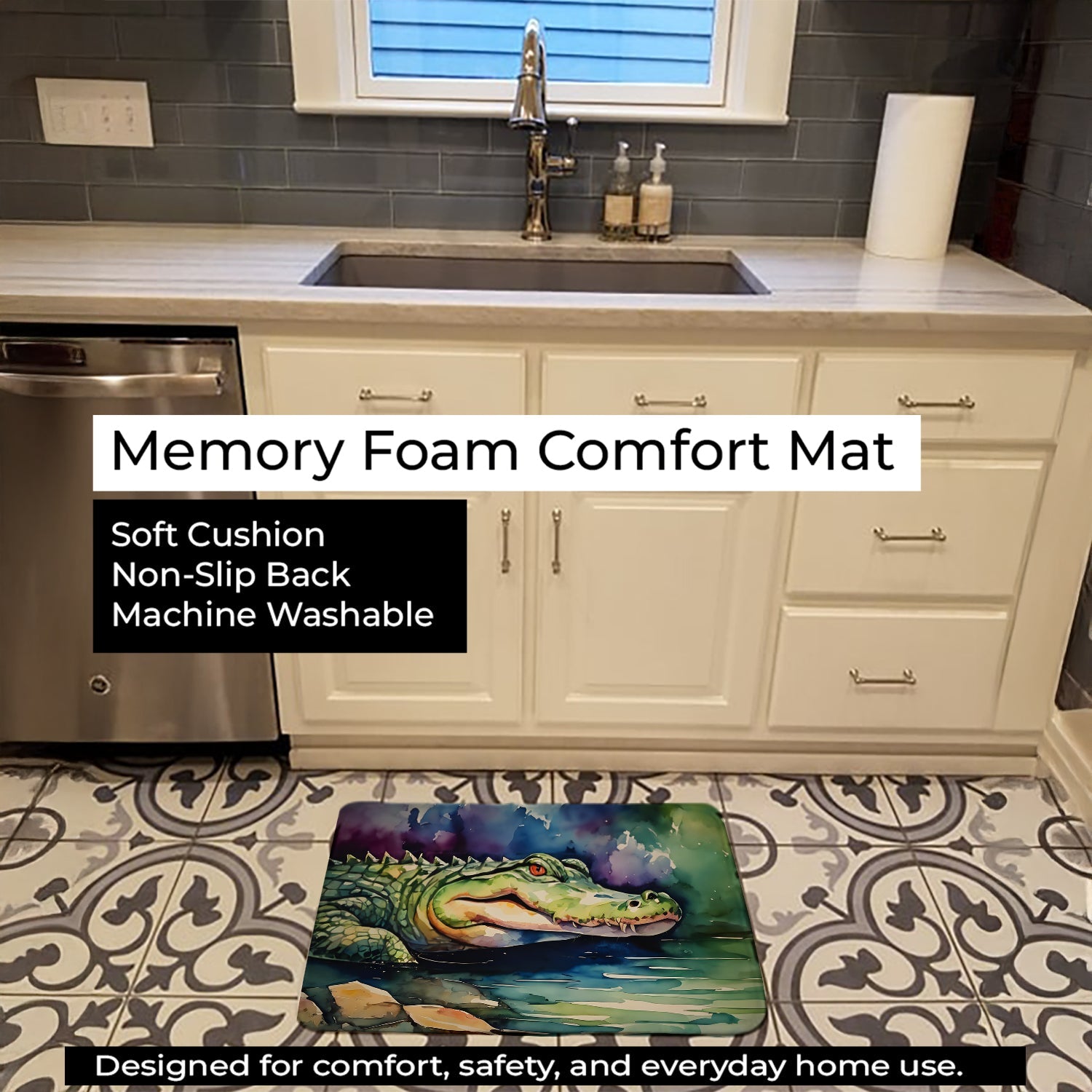 Alligator Memory Foam Kitchen Mat Machine Washable Anti-Fatigue Cushion Comfort Bath or Kitchen Rug