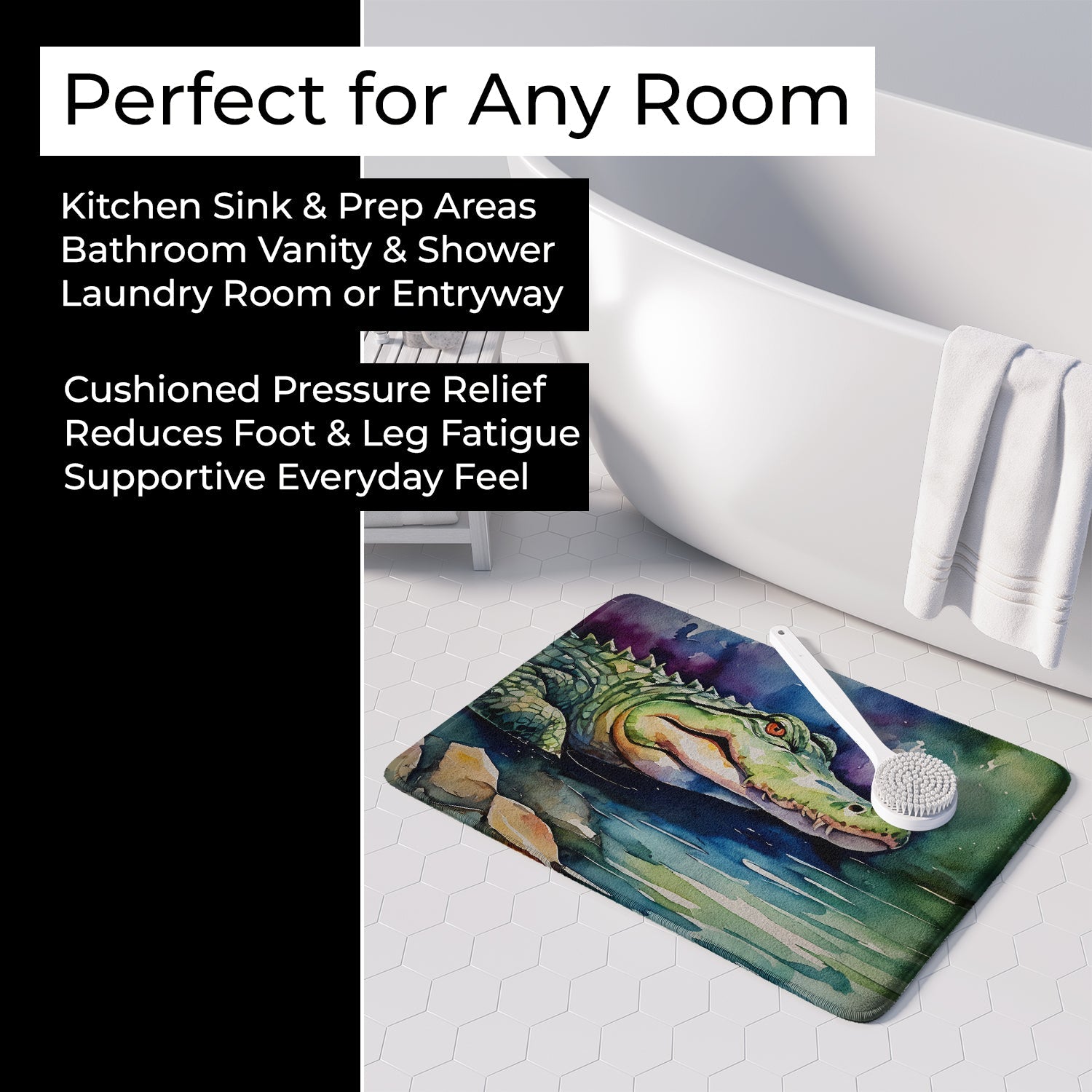 Alligator Memory Foam Kitchen Mat Machine Washable Anti-Fatigue Cushion Comfort Bath or Kitchen Rug