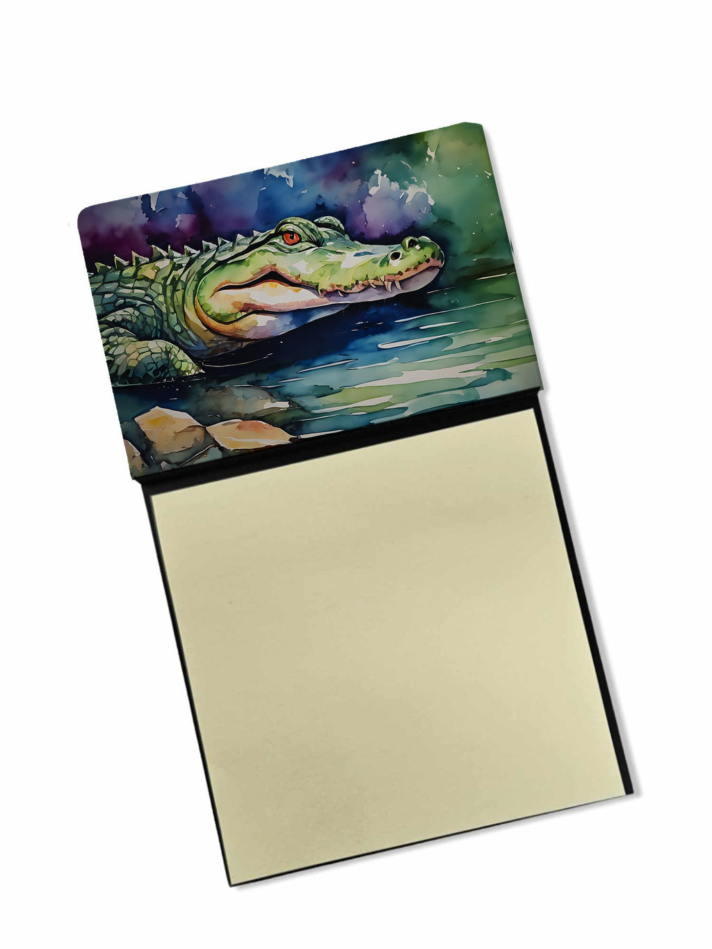 Alligator Watercolor Sticky Note Holder Refillable Dispenser Desk Accessory 3x3 Pad Gift