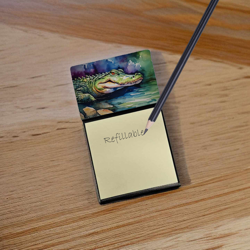 Alligator Watercolor Sticky Note Holder Refillable Dispenser Desk Accessory 3x3 Pad Gift