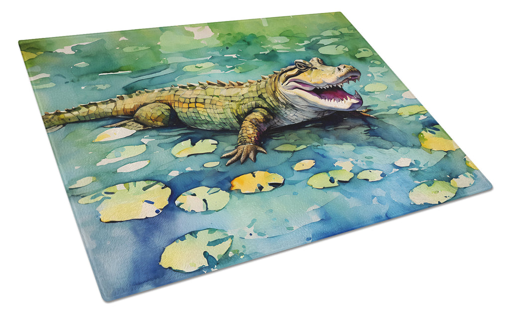 Alligator Cutting Board Tempered Glass Kitchen Cutting Surface, Heat Resistant Chopping, Non-Slip Feet, Food Prep & Serving