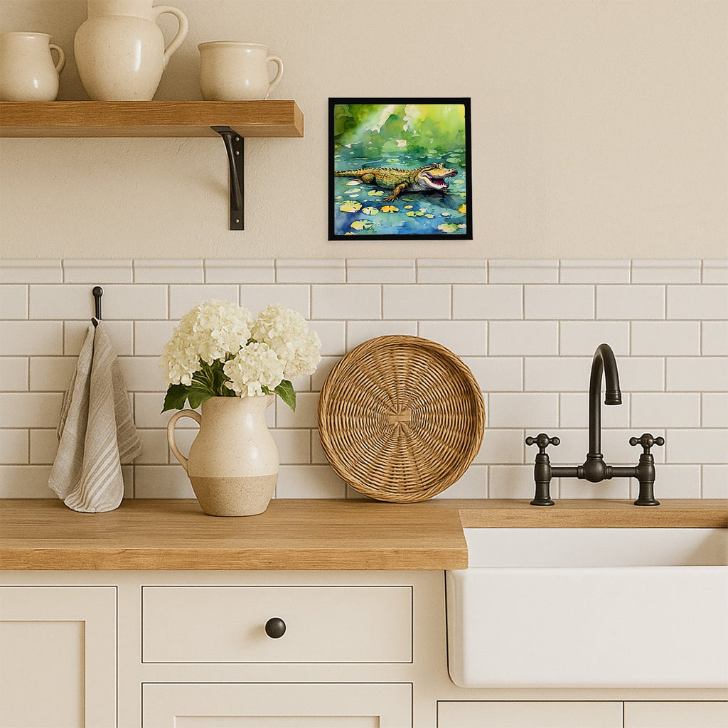 Alligator Framed Metal Print Bathroom, Kitchen, Office, Home Decor Wall Art Ready to Hang, Square, 8X8