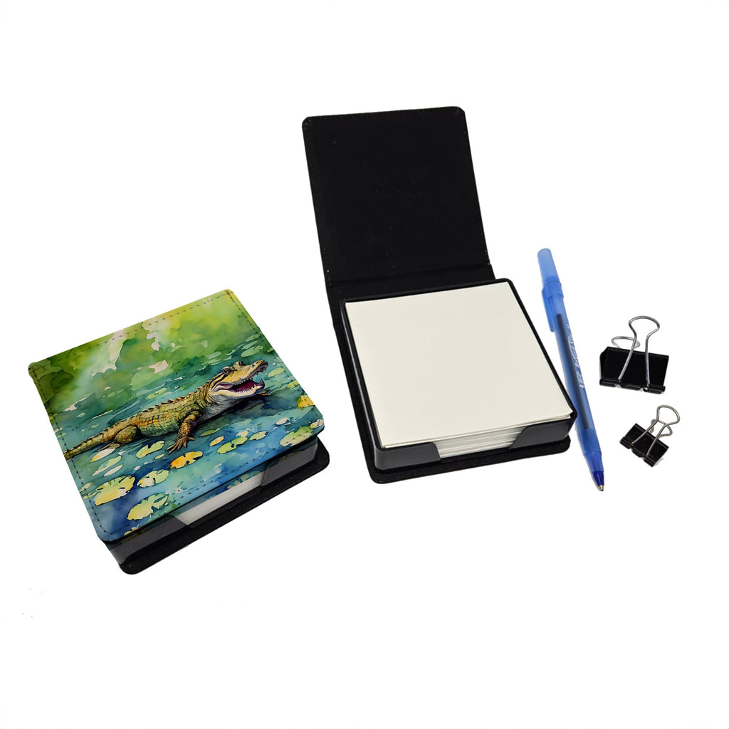 Alligator PU Leather Note Paper Holder with Artist-Designed Cover, Desk Accessory, Office Gift