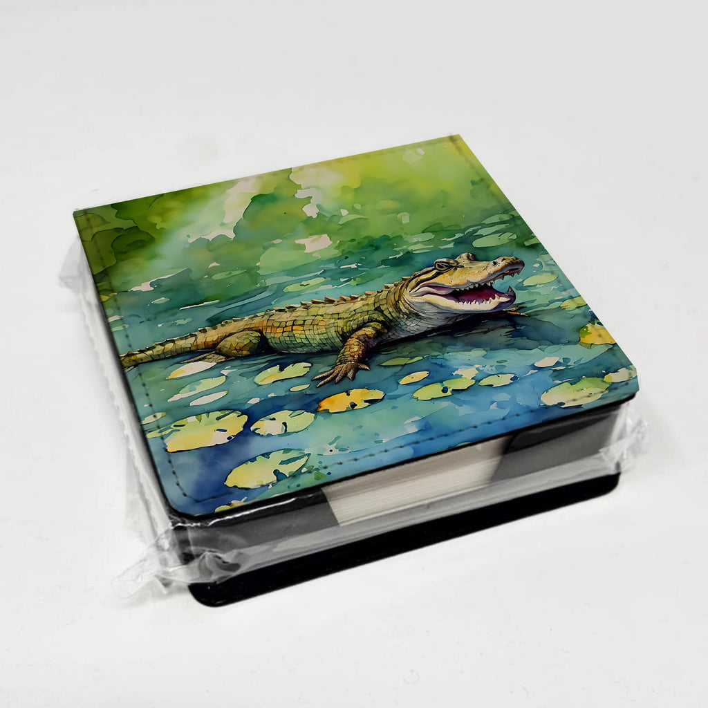 Alligator PU Leather Note Paper Holder with Artist-Designed Cover, Desk Accessory, Office Gift