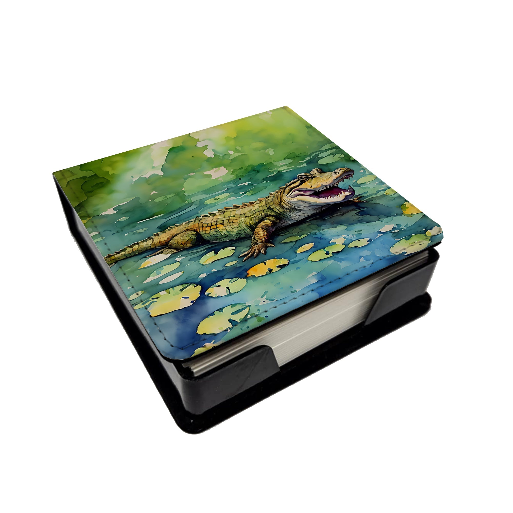 Alligator PU Leather Note Paper Holder with Artist-Designed Cover, Desk Accessory, Office Gift